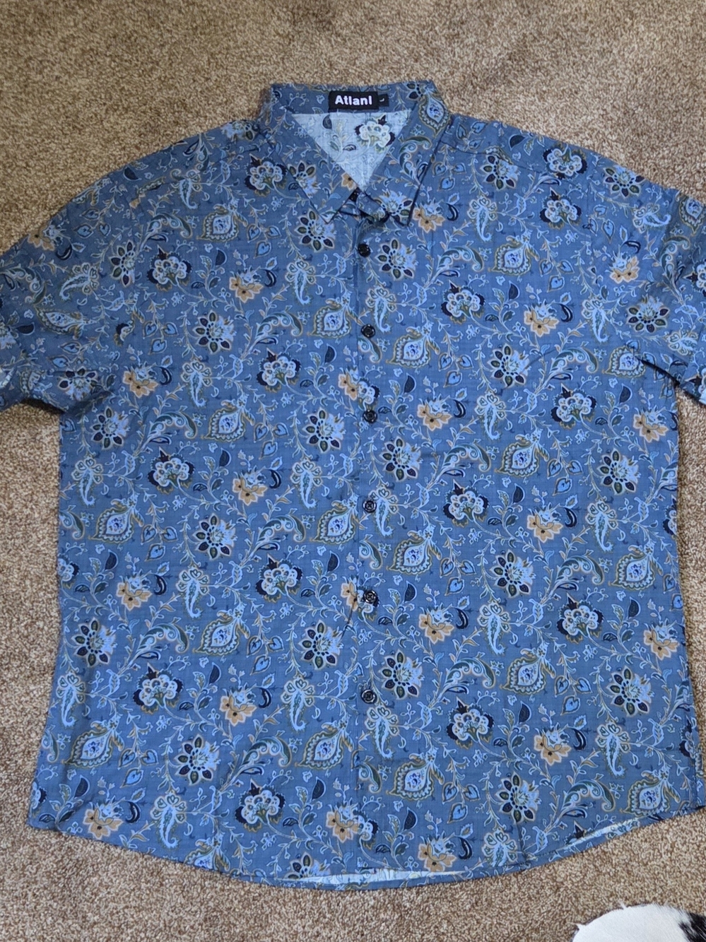 Mens Large Atlanl Paisley Blue Retro Refined Short Sleeve Button Up